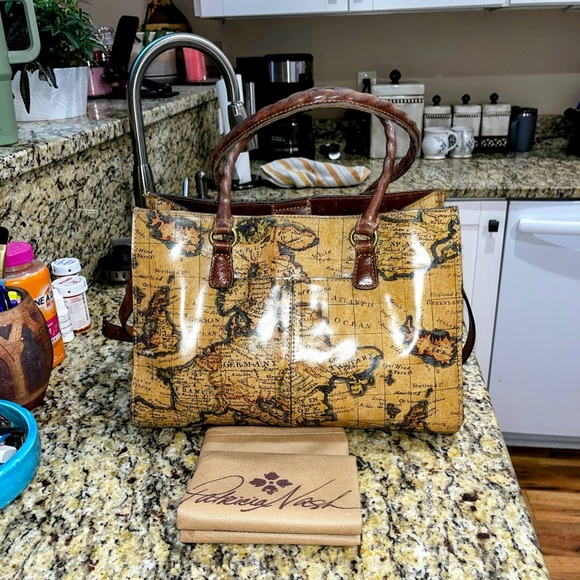 Patricia Nash Map Print Bag with Brown Accents - Picture 2 of 10